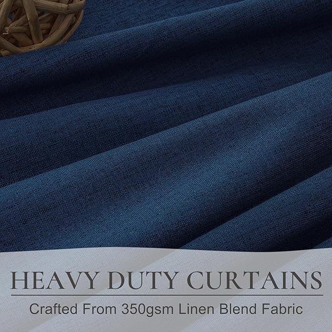 Navy Blue Blackout Curtains 108 Inch Length for Kids/Boys Rooms/Bedroom, Pinch Pleated Drapes with Hooks Viral Linen Thermal Coastal Curtain Dark Blue Window Burg (40" Wx108 Lx 2 Panels)