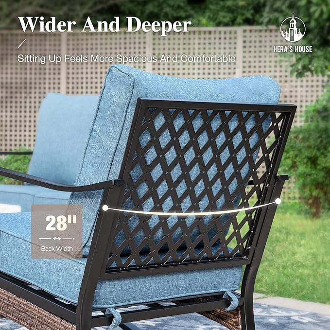 HERA'S HOUSE 4 Piece Patio Furniture Set with 56" Fire Pit Table, 2 x Swivel Cushioned Chair, 1 x 3-Seat Sofa, 5-Seats Outdoor Conversation Set for Lawn Garden Deck, Navy Blue