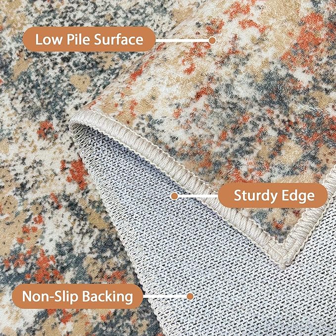 GENIMO Washable Area Rugs for Living Room, 5x7 Modern Non Slip Rugs, Low Pile Lightweight Soft Print Rug for Bedroom, Dining Room, Home Office, Multi