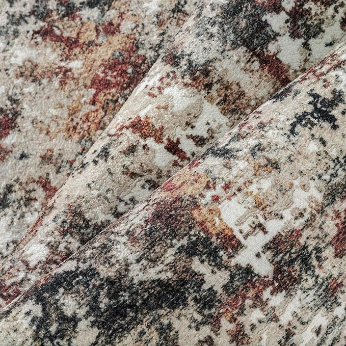 Modern Brown Runner Rug 2x6 Washable Hallway Red Brown Multi Bedroom Carpet Non Slip Kitchen Indoor Accent Neutral Abstract Distressed Throw Rug Dining Laundry Living Room Bathroom