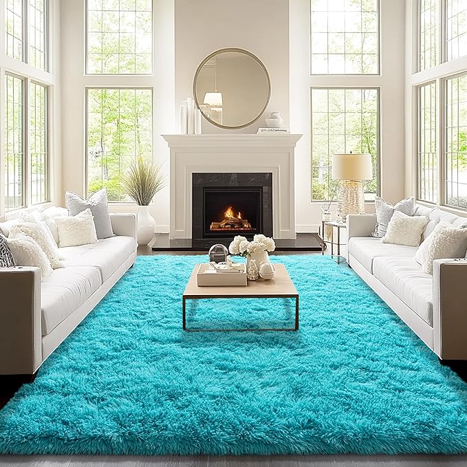 9x12 Area Rugs for Living Room, Fluffy Shaggy Rug Soft Carpets, Big Rugs for Bedroom Nursery Kids Room Dorm Home Decor Aesthetic, Teal Blue