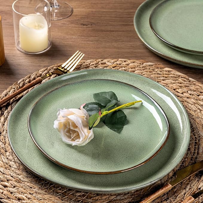 AmorArc Ceramic Dinnerware Sets,Handmade Reactive Glaze Stoneware Plates and Bowls Set,Highly Chip and Crack Resistant | Dishwasher & Microwave Safe Dishes Set,Service for 4 (12pc)