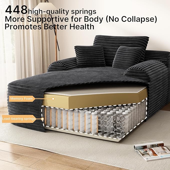 67" Oversized Chaise Lounge Chair Indoor, Comfy Sleeper Sofa Bed, Grey Plush Corduory Couch for Living Room Bedroom,Sofa in A Box,No Assembly Required.