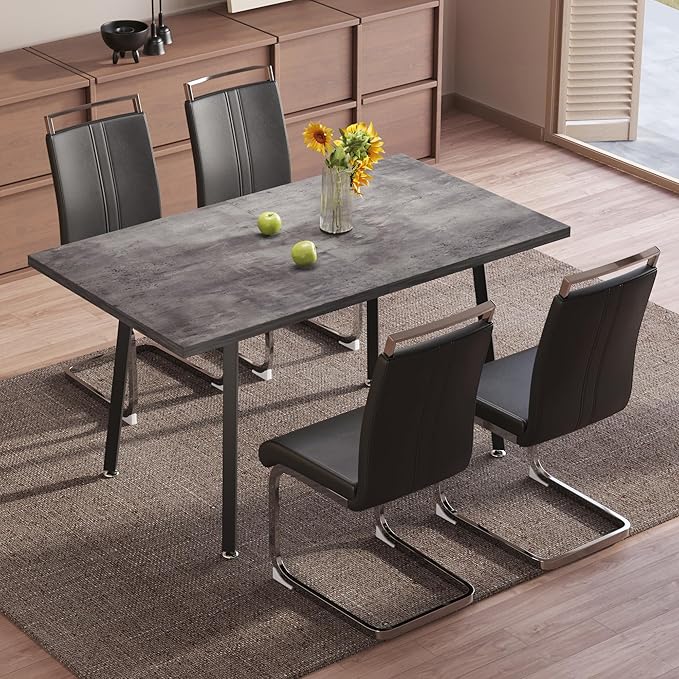 5 Piece Dining Table Set for 4-6,55-71" Extendable Dining Table Set with 4 Upholstered Chairs,Rectangle Kitchen Table Set for Small Space,Dining Room and Office,Grey