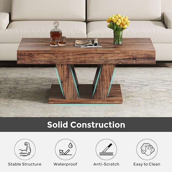 Farmhouse Coffee Table with 2 Side Drawers, 43 inch Wood Center Tea Table with Hidden Storage, Rectangle Cocktail Table for Living Room, Office, Small Space, Brown