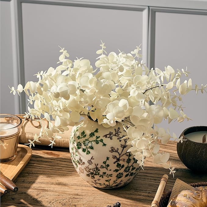 Green and Beige Antique Vase, 5.6 Inch Vintage Chinoiserie Floral Vase, Rustic Ceramic Vase for Home Decor, Living Room, Bookshelf, Office, Entryway, Garden, Chinoiserie Decor, Tuscan Decor