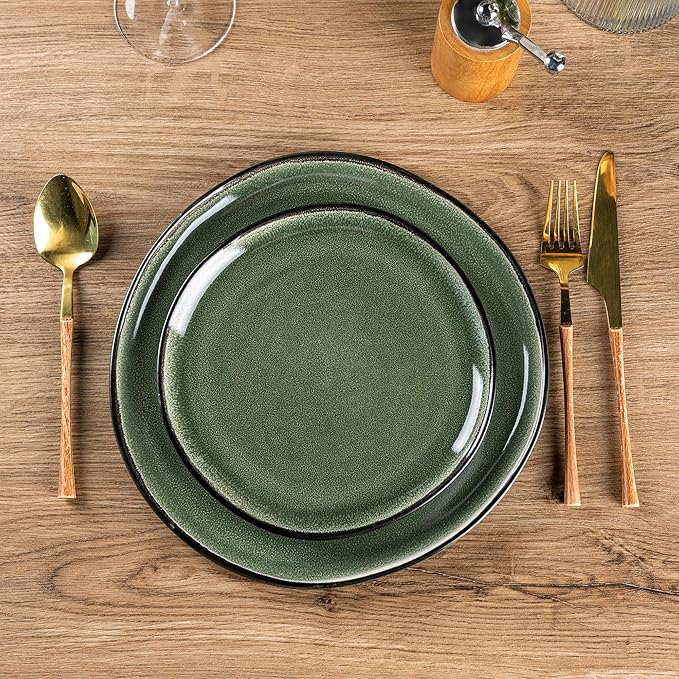 AmorArc Ceramic Dinnerware Sets,Handmade Reactive Glaze Stoneware Plates and Bowls Set,Highly Chip and Crack Resistant | Dishwasher & Microwave Safe Dishes Set,Service for 4 (12pc)