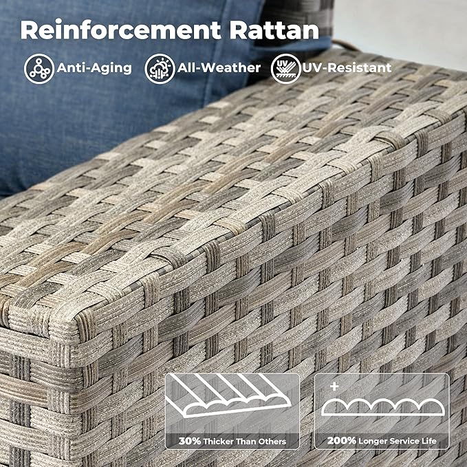 ovios 10 Pieces Patio Furniture Set, Outdoor Wicker Sectional Sofa with 30" Fire Pit Table Swivel Chairs, Modern Modular Deep Seat Rattan Couch Conversation Sets, Denim Blue