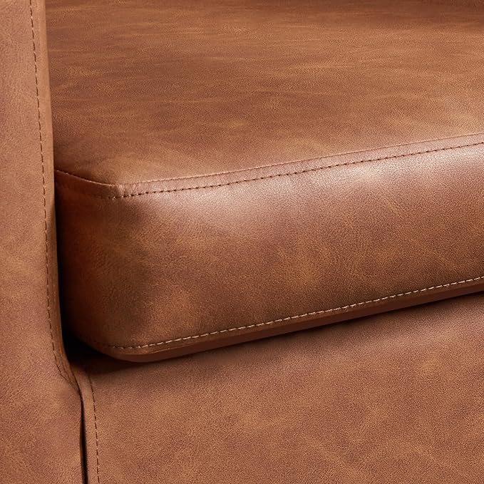 Yaheetech Accent Chair, PU Leather, Modern and Comfortable Armchairs, Upholstered Barrel Sofa Chair for Living Room Bedroom Waiting Room, Brown