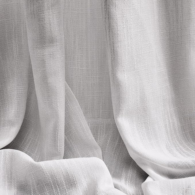 MYSKY HOME Short Curtains for Small Window, Boho Sheer Curtains 2 Panels Set Window Treatment Drapes Linen Style Texture for Closet/Kitchen, 50"x63", Light Grey, 2 PCs