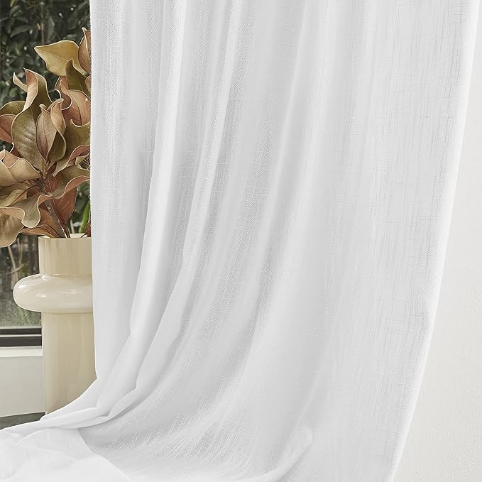 MYSKY HOME Short Curtains for Bedroom Small Windows, Light Filtering Sheer Drapes Boho Decor Country Style Kitchen Bathroom Panels Set, Light Filtering Privacy Blind, 50x54, White, 2 Pieces