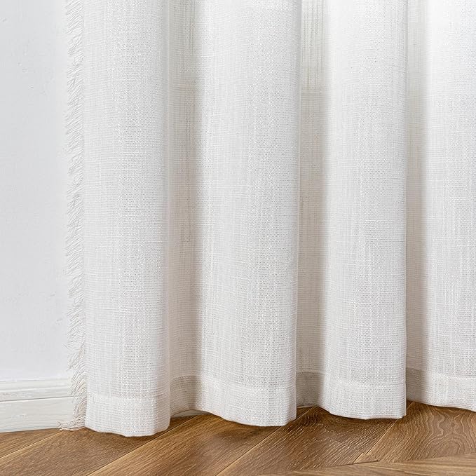 MYSKY HOME 90 Inch Semi Sheer Curtains for Sliding Glass Door Windows, Living Room Decoration Cotton Silver Sparkling Drapes Soft Comfortable Touch Farmhouse Country Patio, 50" Width, 2 Panels