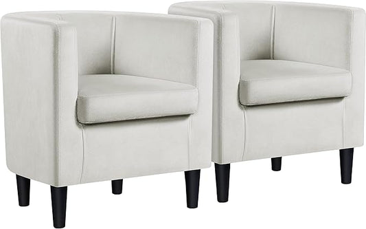 Yaheetech Velvet Accent Chair, Modern and Comfortable Armchairs, Upholstered Barrel Sofa Chair for Living Room Bedroom Waiting Room, Beige, 2pcs