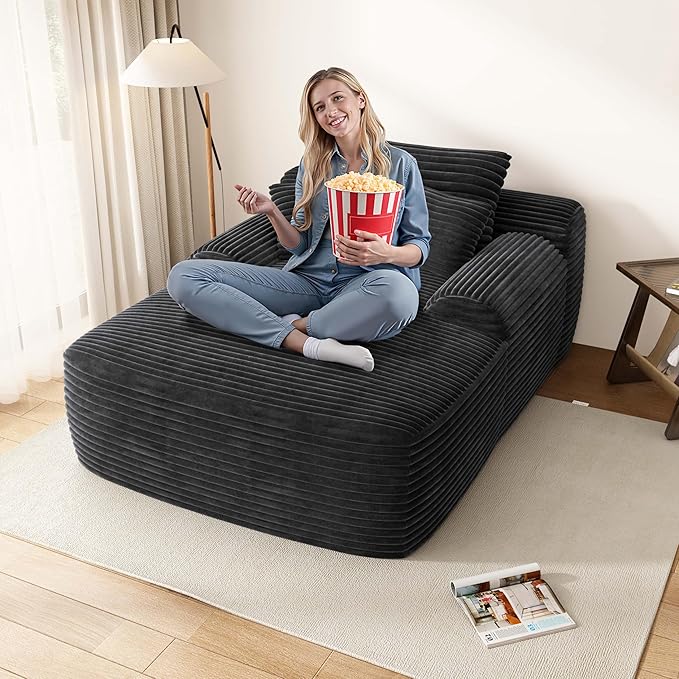 67" Oversized Chaise Lounge Chair Indoor, Comfy Sleeper Sofa Bed, Grey Plush Corduory Couch for Living Room Bedroom,Sofa in A Box,No Assembly Required.