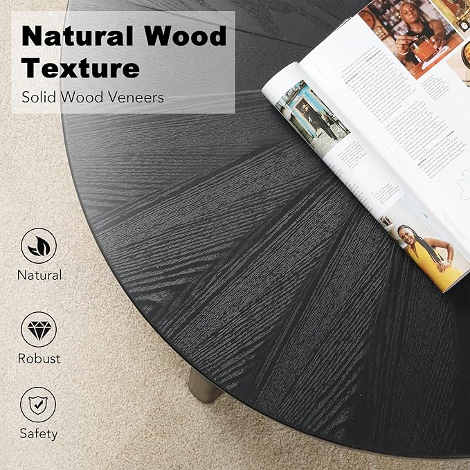 Farmhouse Round Coffee Table Set of 3, Black Sofa Side Nesting Tables End Table Set with Wood Natural Finish for Living Room, Bedroom, Home Office, Conference