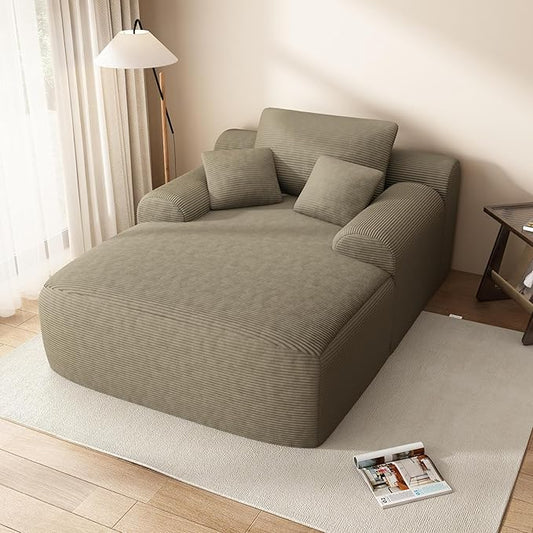 67" Oversized Chaise Lounge Chair with Cover, Comfy Sleeper Sofa Bed, Black Plush Corduory Couch for Living Room,Sofa in A Box,No Assembly Required (Corduroy Camel Cover).