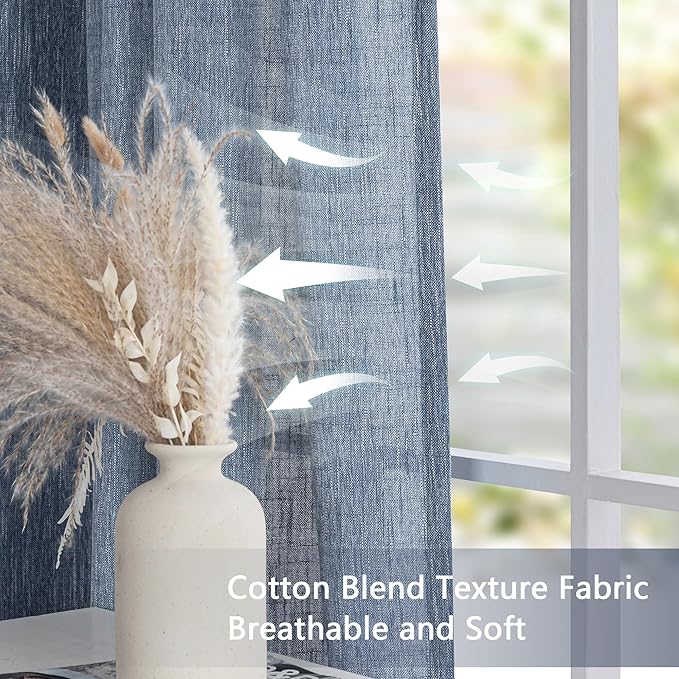 MYSKY HOME Blue Light Filtering Curtains 102 Inch Long for Sliding Door, Semi Sheer Curtains Soft Cotton for Living Room Pinch Pleated Window Drapes Country Curtain, 40" x 102", Dusty Blue, 2 Panels