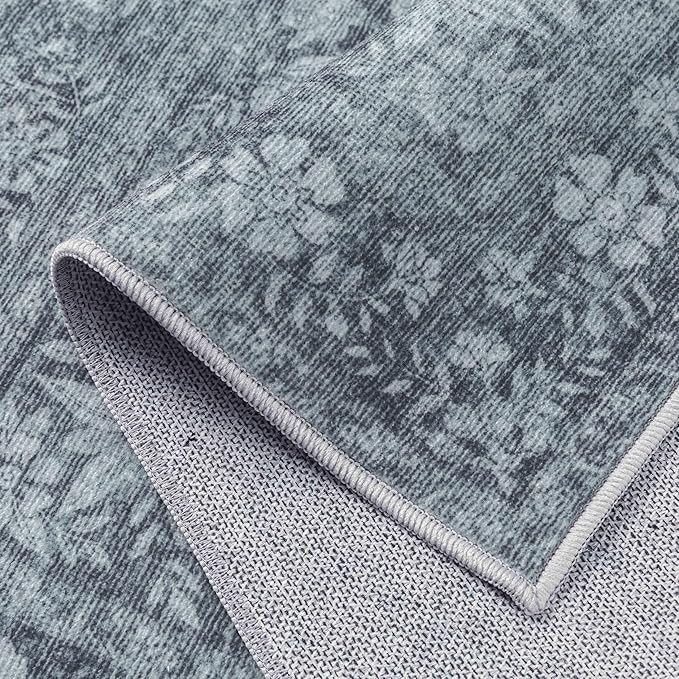 3x5 Area Rug Gray Washable Office Vintage Distressed Carpet Bedroom Indoor Medallion Floral Living Room Non Slip Retro Throw Floor Mat for Dining Room Kitchen Bathroom