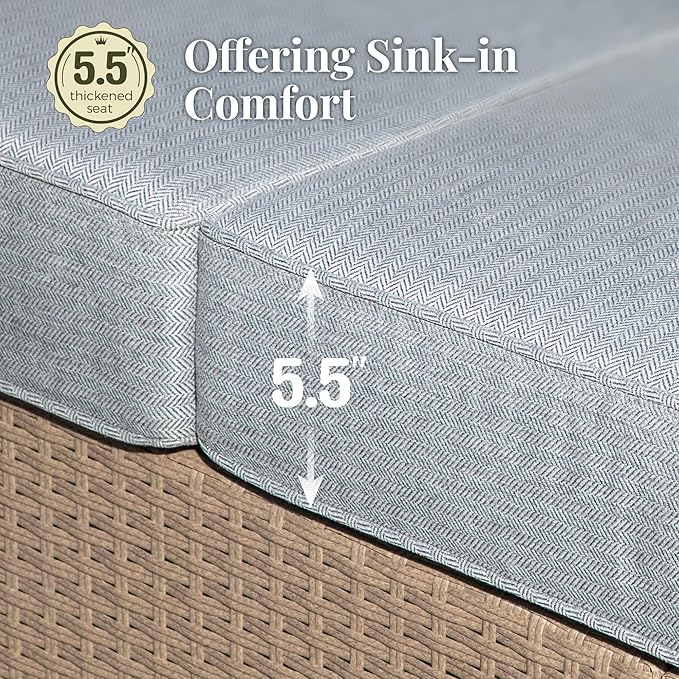 Patio Furniture Set 4 pcs, Wicker Outdoor Patio Furniture, 3-Seat Sofa, 2 Single Chairs and Coffee Table, Rattan Patio Conversation Set for Backyard Deck, Grey