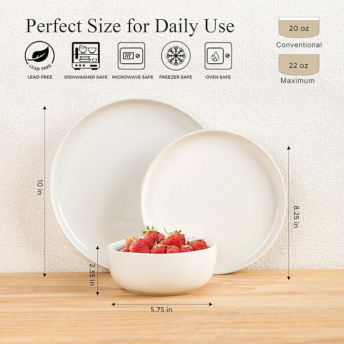 LERATIO Ceramic Dinnerware Sets for 6,Plates and Bowls Sets,Handmade Reactive Glaze Dishes Set,Chip Resistant and Scratch Resistant | Oven&Dishwasher & Microwave Safe- White &Wave(18PCS)