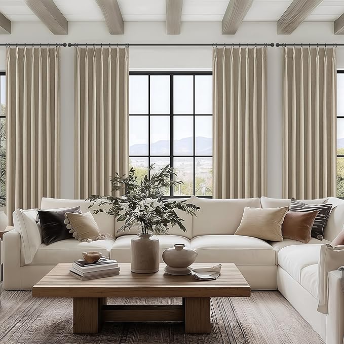 GreyBeige 108 Inch Curtains 2 Panel Set Burg Modern Decorative Dark Out Curtains for Bedroom Heat and Cold Blocking Window Coverings 9ft High Pinch Pleated Drapes for Living Room (W40 xL108)