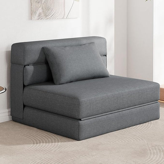 KINGYES 4 in 1 Foldable Sofa Bed, Modern Folding Sleep Chair with Back Cushion, Convertible Chair Sleeper, Grey