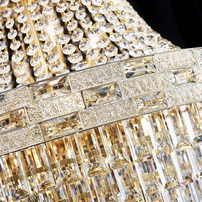 25 Lights Gold Crystal Chandeliers Large Modern Chandelier for High Ceilings Luxury Chandeliers Light Fixture Foyer Staircase Hallway Entryway Banquet Hall Lobby 60.5" H x 31" D