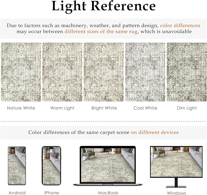 8x10 Area Rug Washable Vintage Neutral Living Room Carpet Large Indoor Non Slip Taupe Bedroom Distressed Low Pile Retro Accent Throw Rug for Dining Room