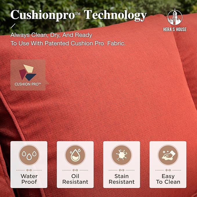 HERA'S HOUSE Red Patio Furniture Set, 35" High Back Swivel Chair with 5.5" Thick Cushions, Oversized Outdoor Wicker Conversation Set for Deck Garden Poolside Backyard Lawn