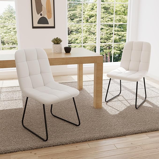 Dining Chairs Set of 2, Modern Kitchen Faux Leather Dining Room Chairs for Kitchen Living Dining Room (2 White)