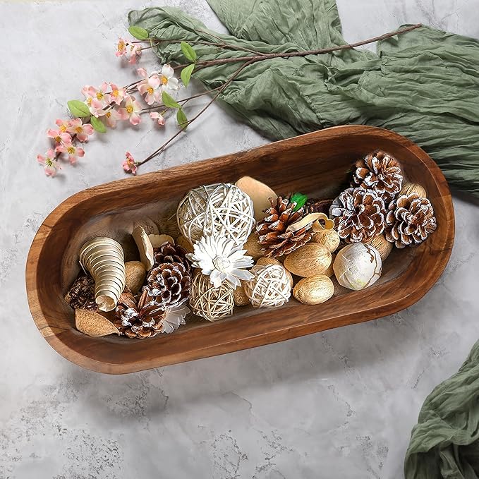 Luxe Designs Wooden Dough Bowl - Natural Acacia Wood - Handmade Decorative Bowls for Home Decor, Bathroom, Kitchen Counter, & More - Rustic Large Wood Dough Bowl for Decor, Cosmetics, and Keys