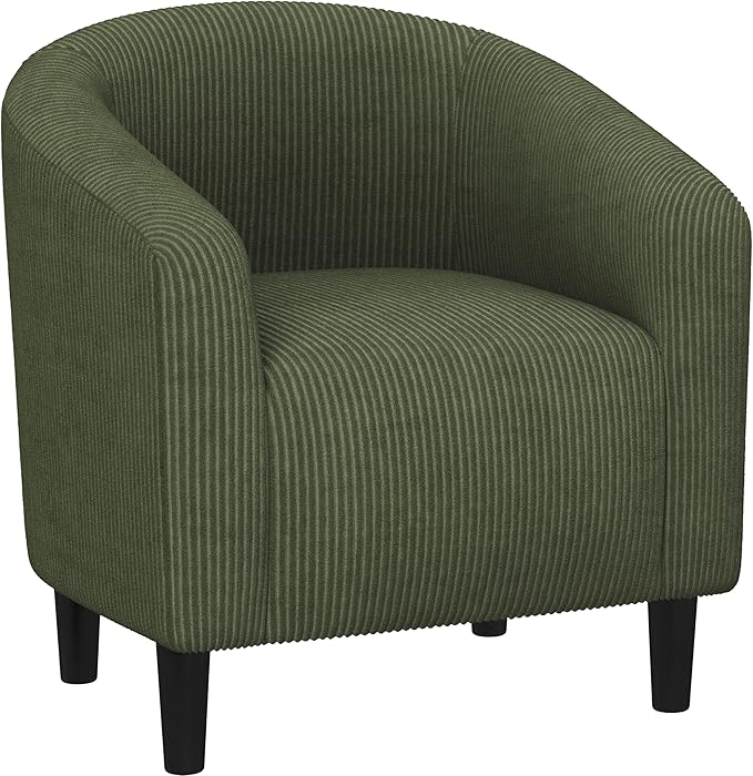 Yaheetech Accent Barrel Chair, Corduroy Fabric Club Chair, Furry Sherpa Elegant Armchair with Cozy Soft Padded, Suitable for Living Room Bedroom Reception Room Office, Dark Green