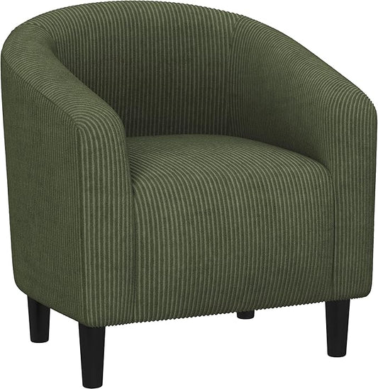 Yaheetech Accent Barrel Chair, Corduroy Fabric Club Chair, Furry Sherpa Elegant Armchair with Cozy Soft Padded, Suitable for Living Room Bedroom Reception Room Office, Dark Green