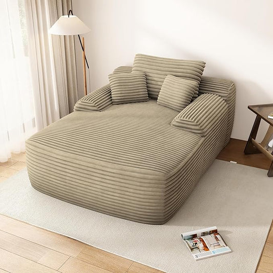 67" Oversized Chaise Lounge Chair Indoor, Comfy Sleeper Sofa Bed, Beige Plush Corduory Couch for Living Room Bedroom,Sofa in A Box,No Assembly Required.
