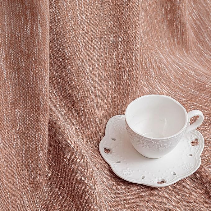 MYSKY HOME Ceiling Curtains for Living Room, Soft Cotton Curtain Polyester Blend Semi Sheers Light Filtering Window Treatments Decor Back Tab Top Panel, 50" x 95", Brick Red, 2 PCs