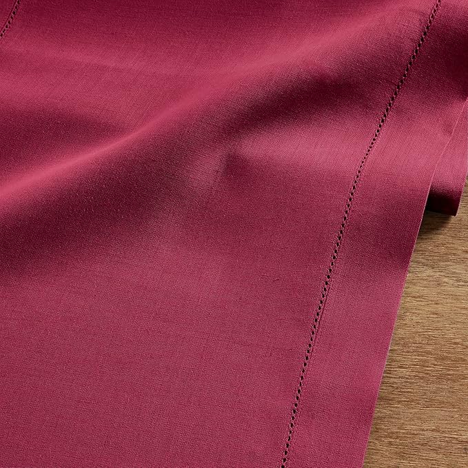 Solino Home Linen Table Runner 60 Inches - 100% Pure Linen Beet Hemstitch Table Runner 14 x 60 Inch Ideal for Dresser and Coffee Tables - Fall, Thanksgiving, Christmas, Holiday - Classic Hemstitch