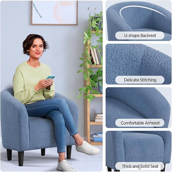 Yaheetech Barrel Chairs, Furry Accent Chairs, Sherpa Chairs with Soft Padded Armrest, Fuzzy Club Chairs for Living Room Bedroom Waiting Room Office, Accent Chairs Set of 2, Blue