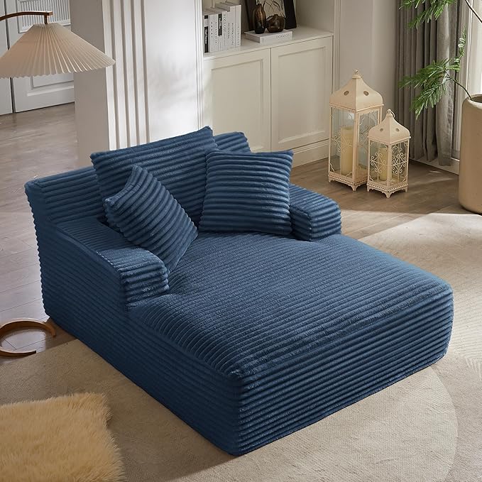 Boneless Couch Sofa Chiar Chaise Lounge Chair Indoor Upholstered Corduroy Couch Cloud Sleeper Sofa Oversized Reading Chair for Living Room No Assembly Required (Blue, 50" W x 67" D)