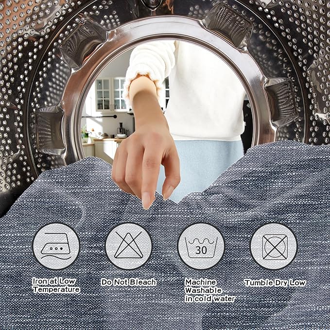 MYSKY HOME Semi Sheer Curtains 72 Inch Length, Light Filtering Window Drapes French Door Curtain Panels Privacy Shade Burlap Farmhouse Rustic Style for Doorways, 50" x 72", Dusty Blue, 2 Panels