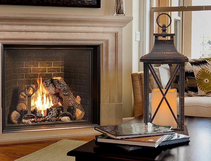 YAKii 14" Decorative Candle Lantern LED Flameless Candle Timer, Plastic LED Candle & Holder, Indoor & Outdoor Hanging Lights,Christmas Day Decoration Pack of 6 (Antique Copper Brushed)