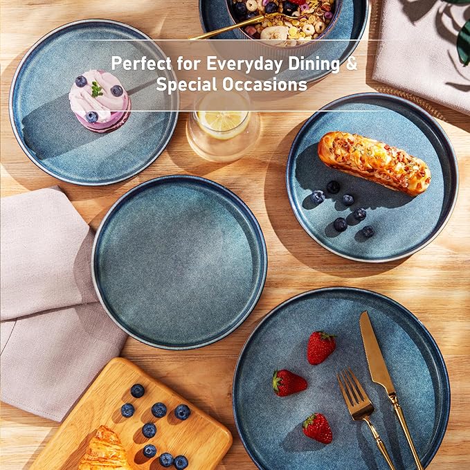 GBHOME Stoneware Dinnerware Sets for 6,Round Reactive Glaze Ceramic Plates and Bowls Set,Highly Scratch Resistant | Dishwasher & Microwave Safe Dishes Set,Service for 6(18Pcs)