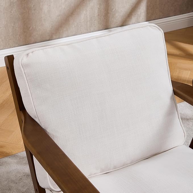 Living Room Accent Chairs Set of 2 Mid Century Modern Reading Arm Chair with Ottoman, Fabric Bedroom Chair with Soild Wood Frame, Elegant Upholstered Side Chair, Beige-Fabric