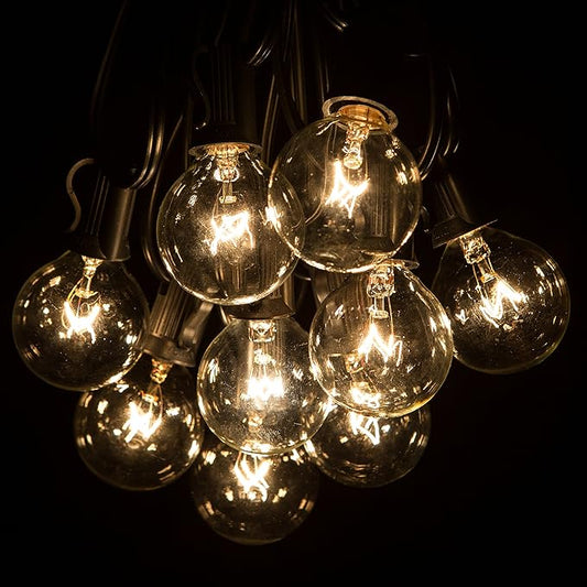 Hometown Evolution, Inc. 50 Foot G40 Globe String Lights with Clear Bulbs and Black Wire (+ 2 Free Spares) for Patio Deck Cafe Bistro and Outdoor Lighting
