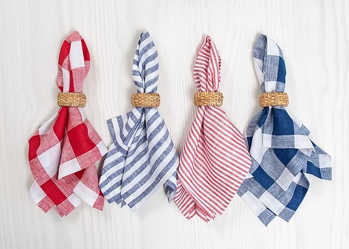 Solino Home Linen Napkins Set of 4-100% Pure Linen Amalfi Stripe Navy and White Cloth Dinner Napkins 20 x 20 Inch for Fall, Autumn, Thanksgiving, Christmas - Handcrafted and Machine Washable