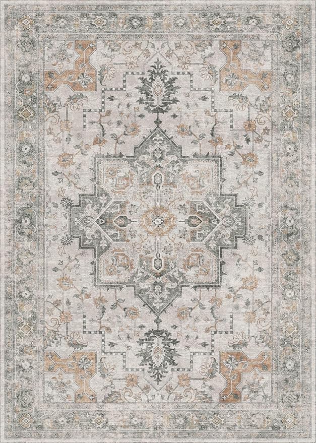 GENIMO Area Rug 2x3 Doormat, Machine Washable Low Pile Rugs, Small Retro Chenille Entryway Mat for Entrance, Hallway, Kitchen and Corridor, Light Taupe Brown