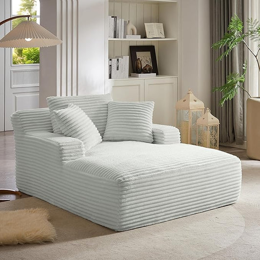 Oversized Chaise Lounge Chair Indoor, Corduroy Sofa Bed with Throw Pillows, Cozy Cloud Couch, Upholstered Sleeper Sofa Couch for Living Room, Bedroom, Apartment, Light Gray