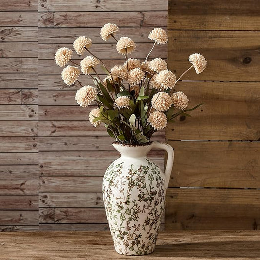 Green and Beige Antique Vase, 8.9 Inch Vintage Chinoiserie Floral Vase, Rustic Ceramic Vase for Home Decor, Living Room, Bookshelf, Office, Entryway, Garden, Chinoiserie Decor, Tuscan Decor