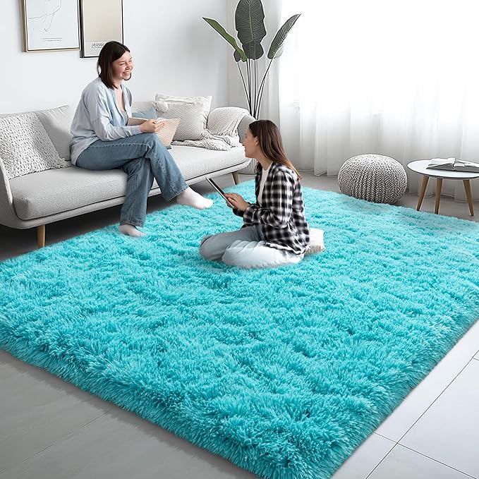 6x9 Area Rugs for Living Room, Fluffy Shaggy Rug Soft Carpets, Rugs for Bedroom Nursery Kids Room Dorm Home Decor Aesthetic, Teal Blue