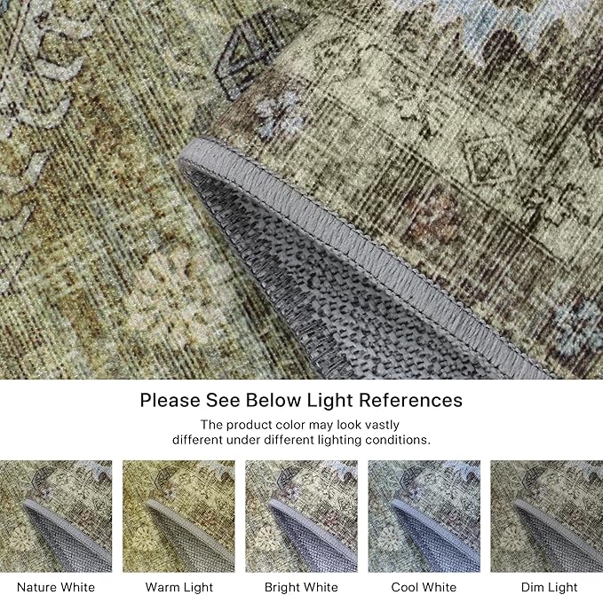 GENIMO Runner Rug 2x8 Non Slip Machine Washable Vintage Hallway Runner Rugs, Low Pile Lightweight Mat for Living Room, Entryway, Bedroom, Kitchen and Corridor, Distressed Sage