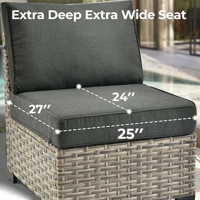 HOOOWOOO Outdoor Sectional Patio Furniture Set,7 Pieces Wicker Conversation Sets,Extra Deep Out Door Sofa Outside Furniture Couch with Ottoman,Black